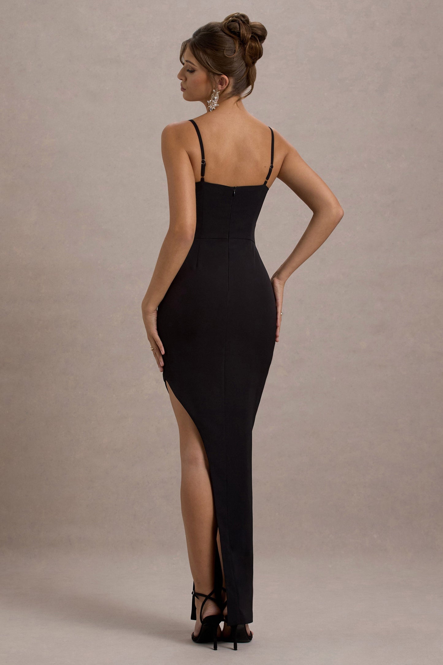 Ignacia | Black Asymmetric Maxi Dress With Hotfix Detail