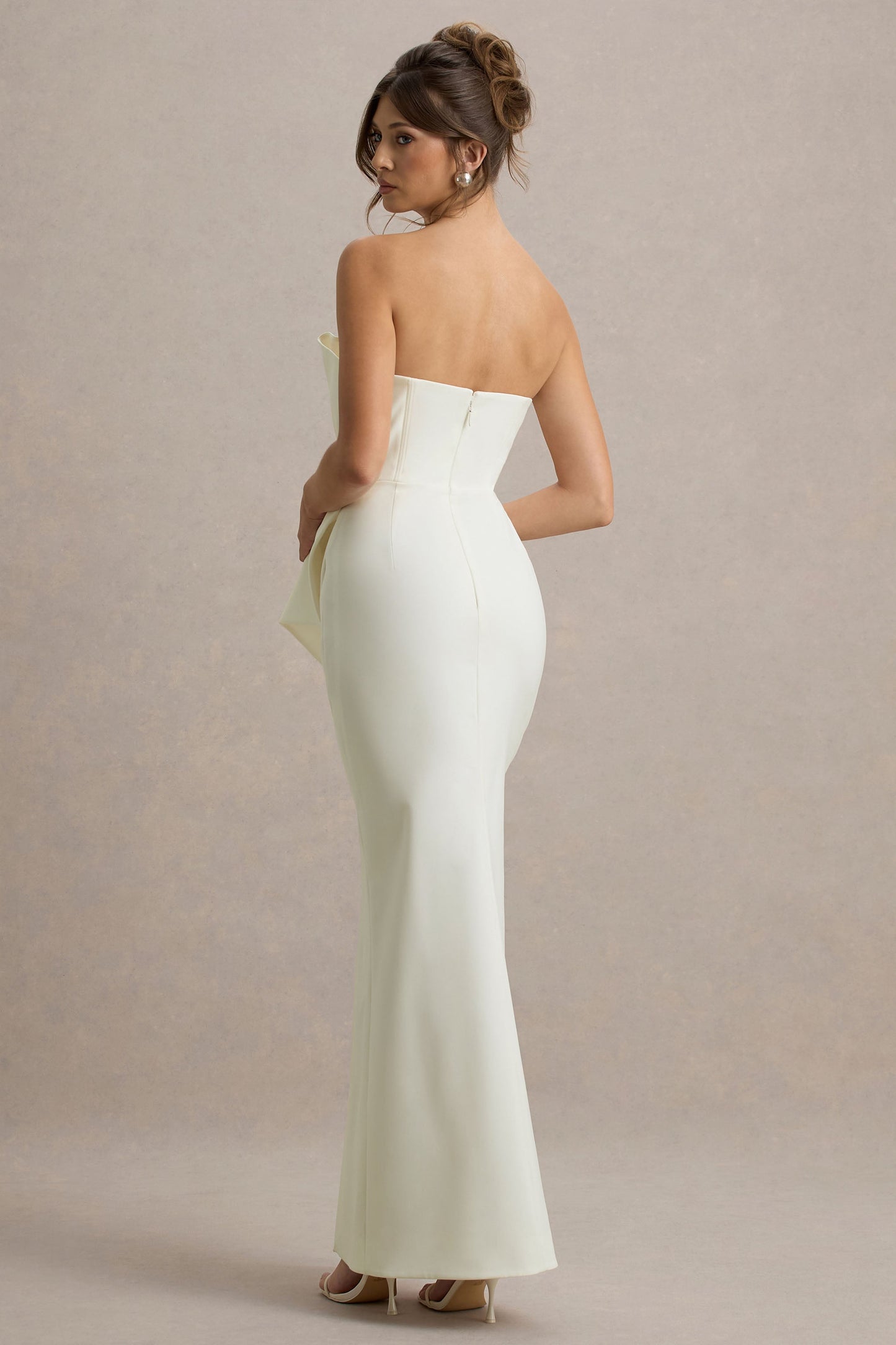 Dreamy Whispers | Cream Strapless Ruffle Split Maxi Dress