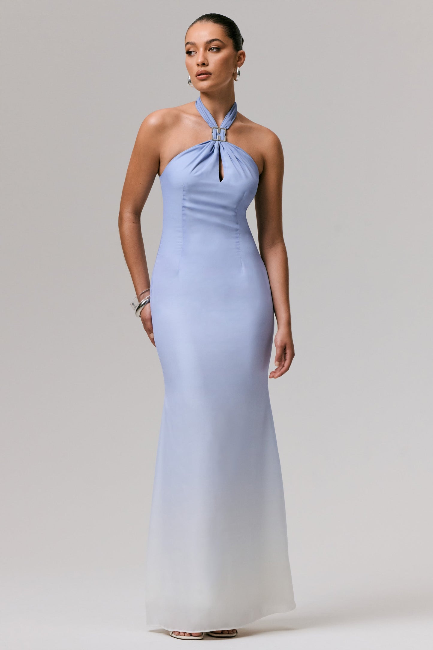 Sharni | Blue Ombre Chiffon Halter-Neck Maxi Dress