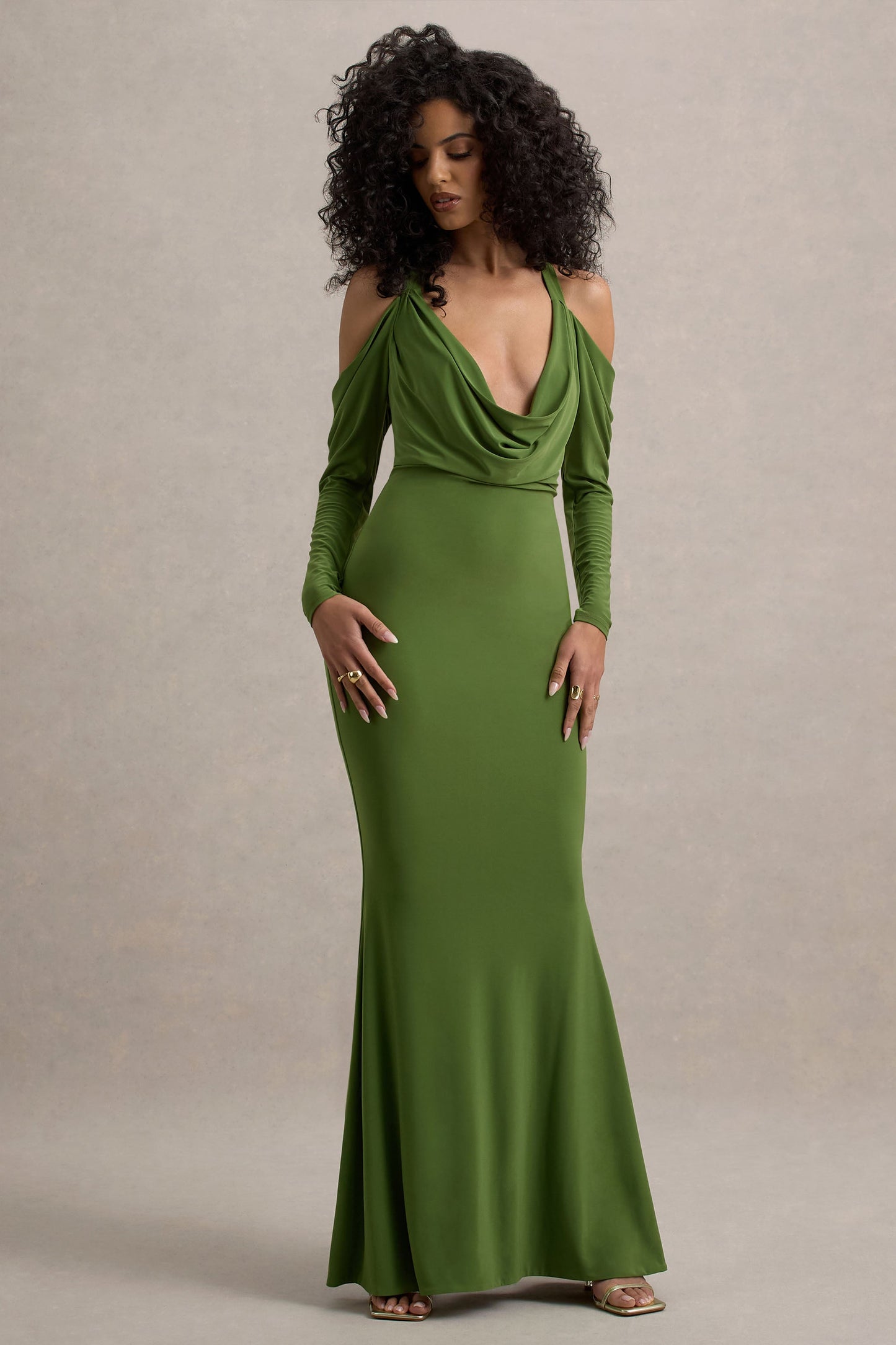 Hurghada | Green Plunge-Neck Long-Sleeve Maxi Dress