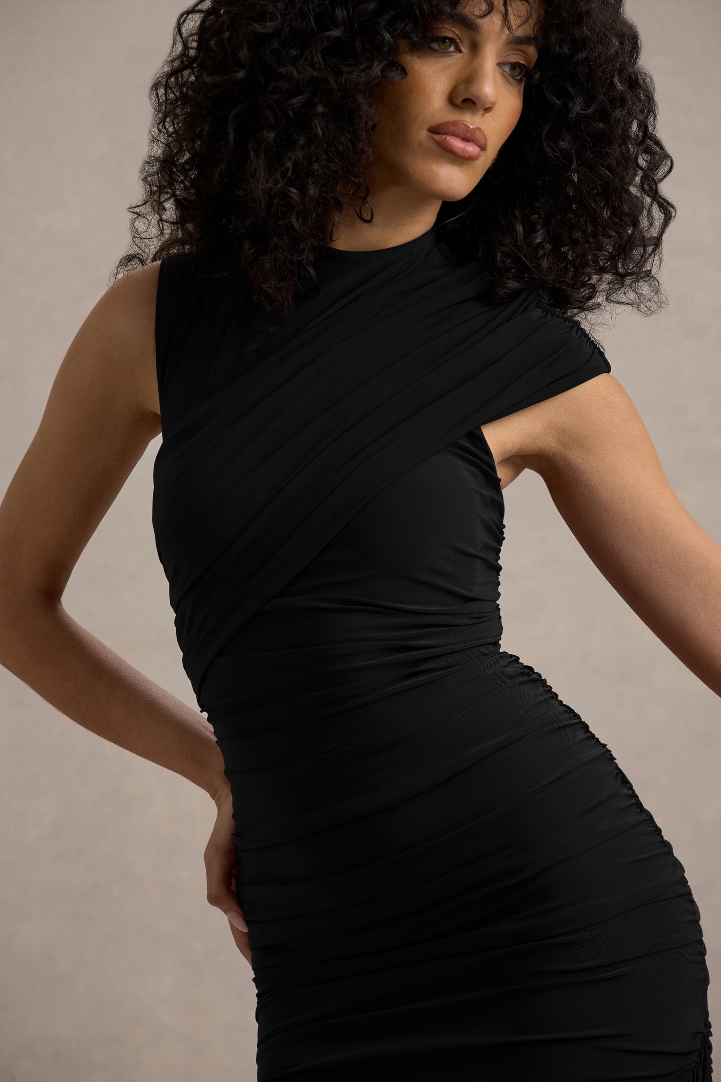 Nocturnal | Black Ruched Mini Dress With Sash