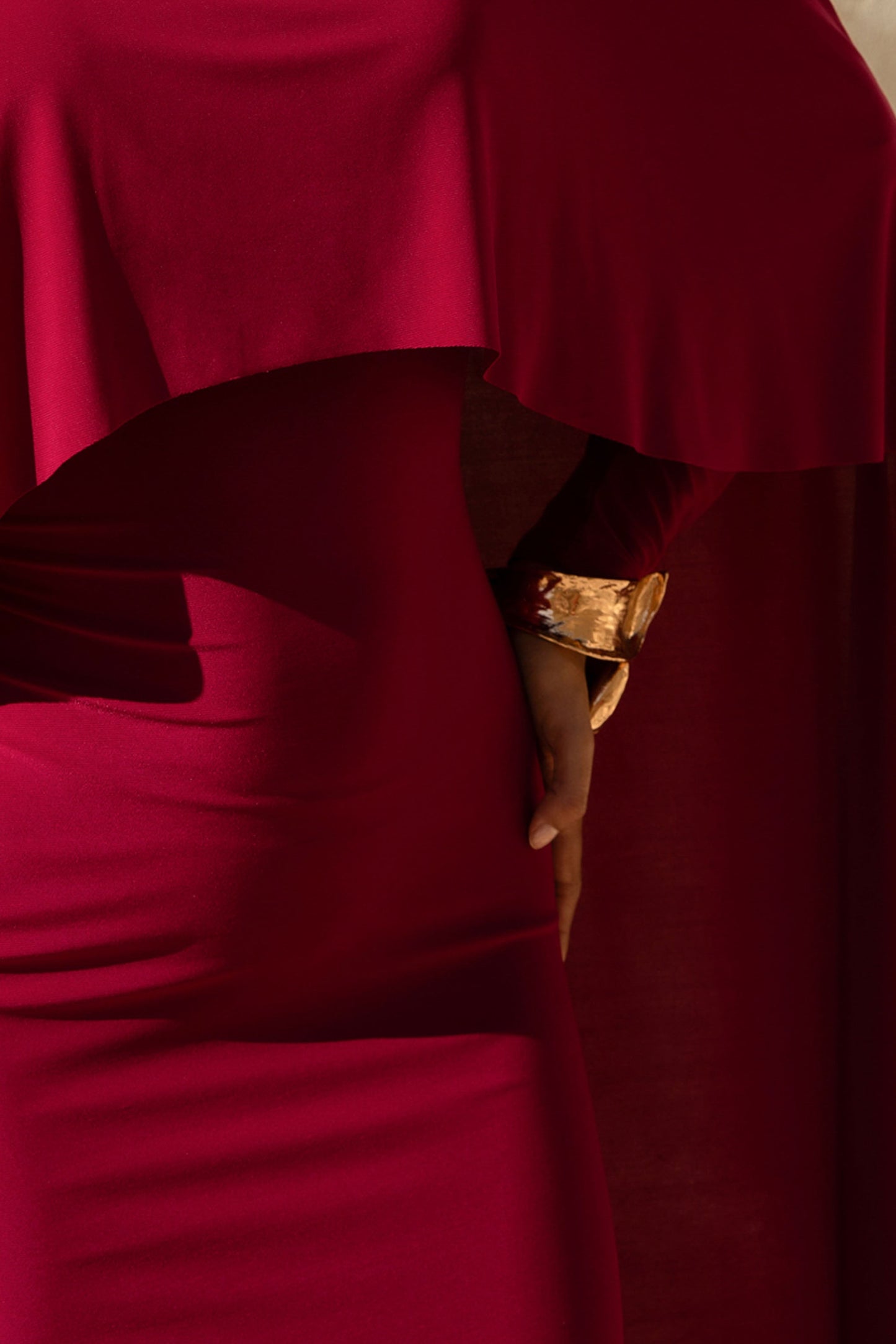 Belinda | Burgundy Draped Maxi Dress With Cape Sleeves