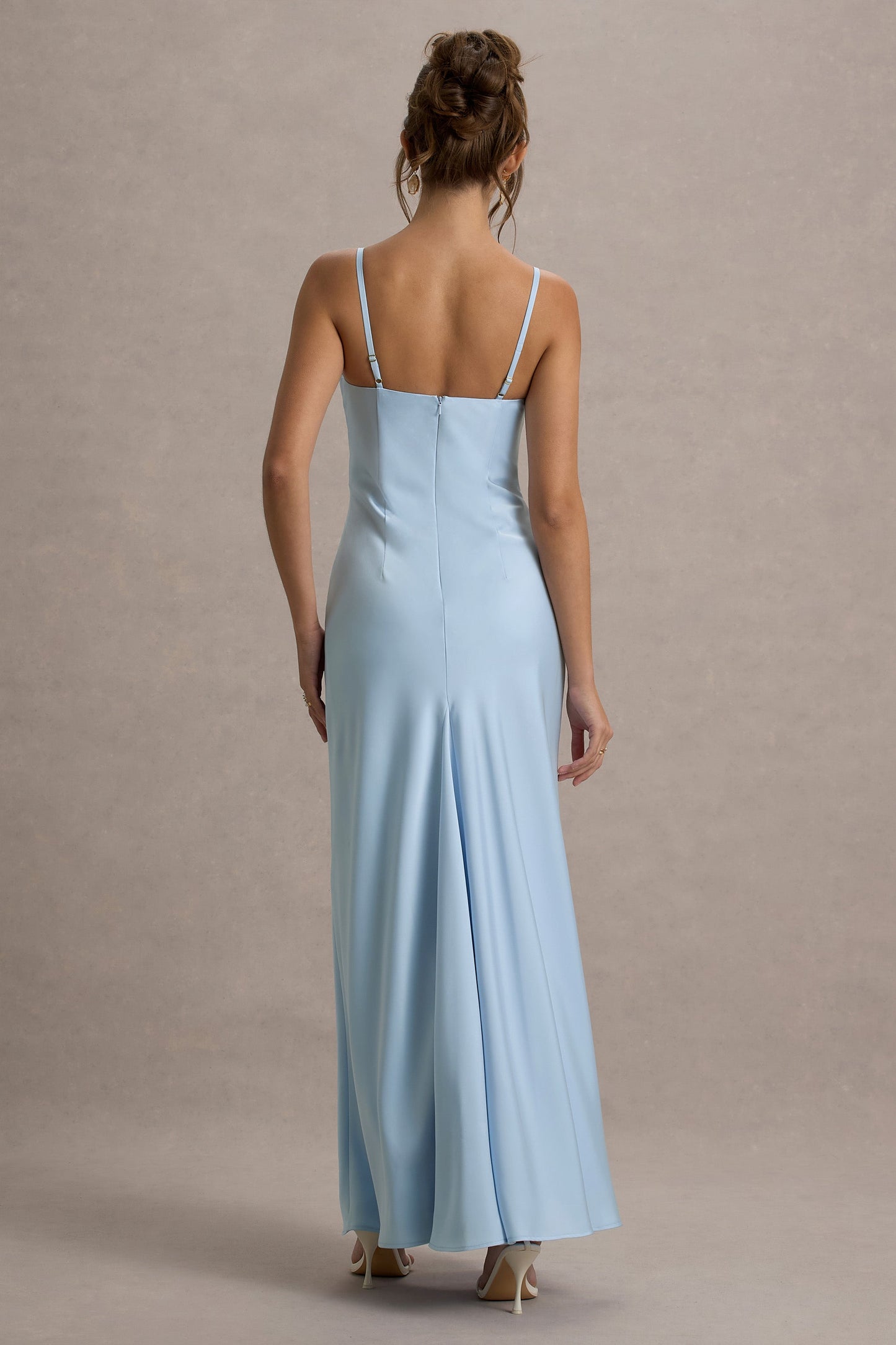 Eimear | Powder Blue Satin Draped Sweetheart Maxi Dress
