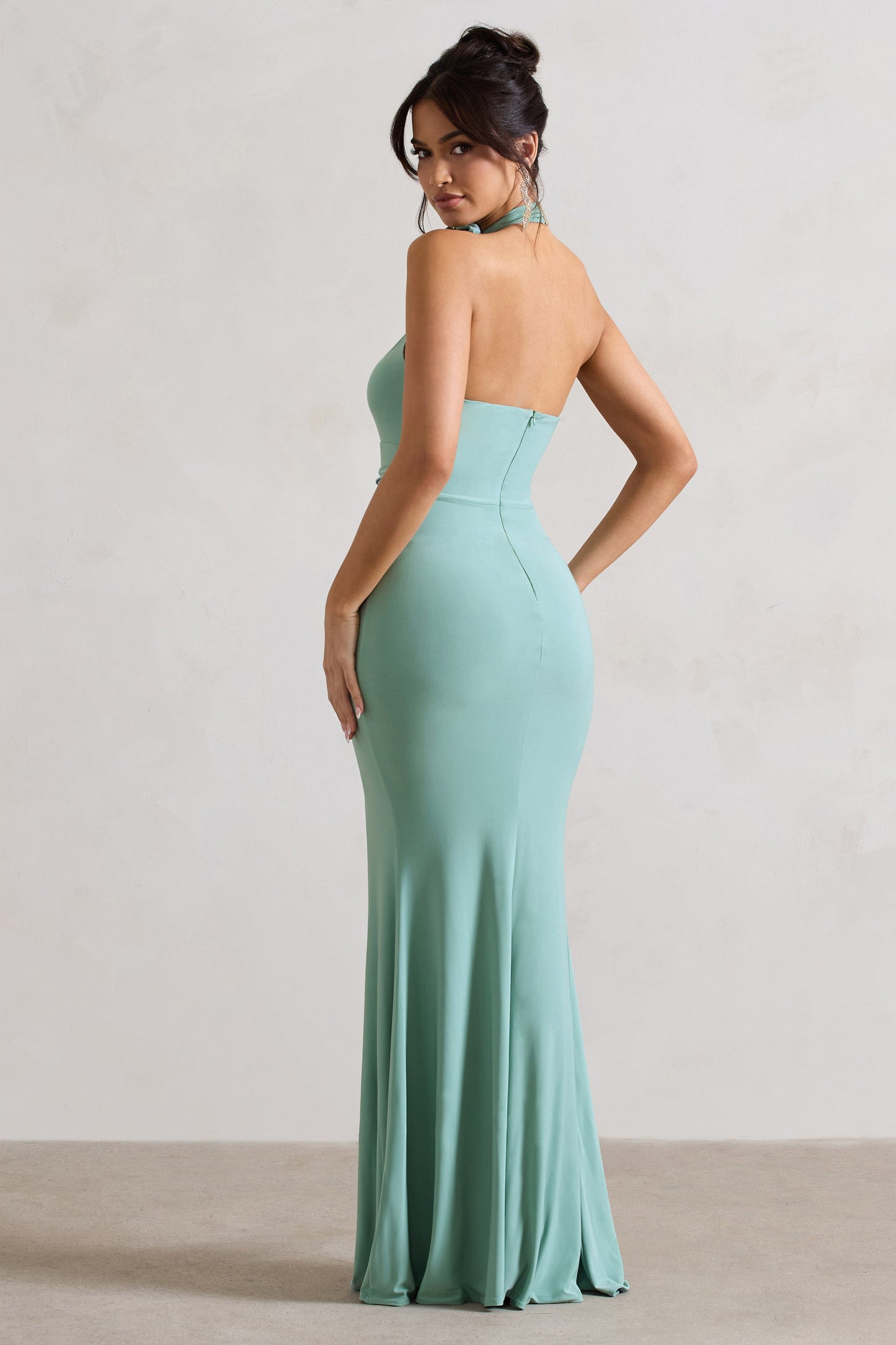 Kira | Sage Halter-Neck Cut-Out Split Maxi Dress With Flowers