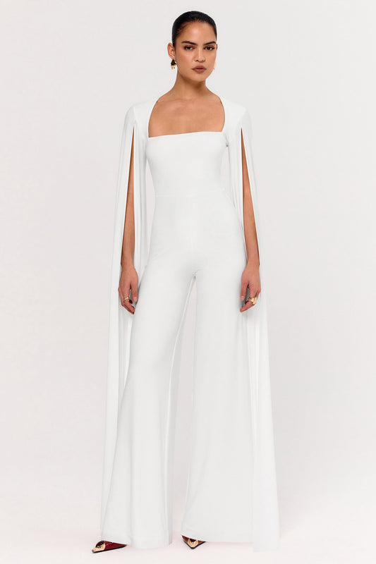 Zara | White Square-Neck Jumpsuit With Cape Sleeves