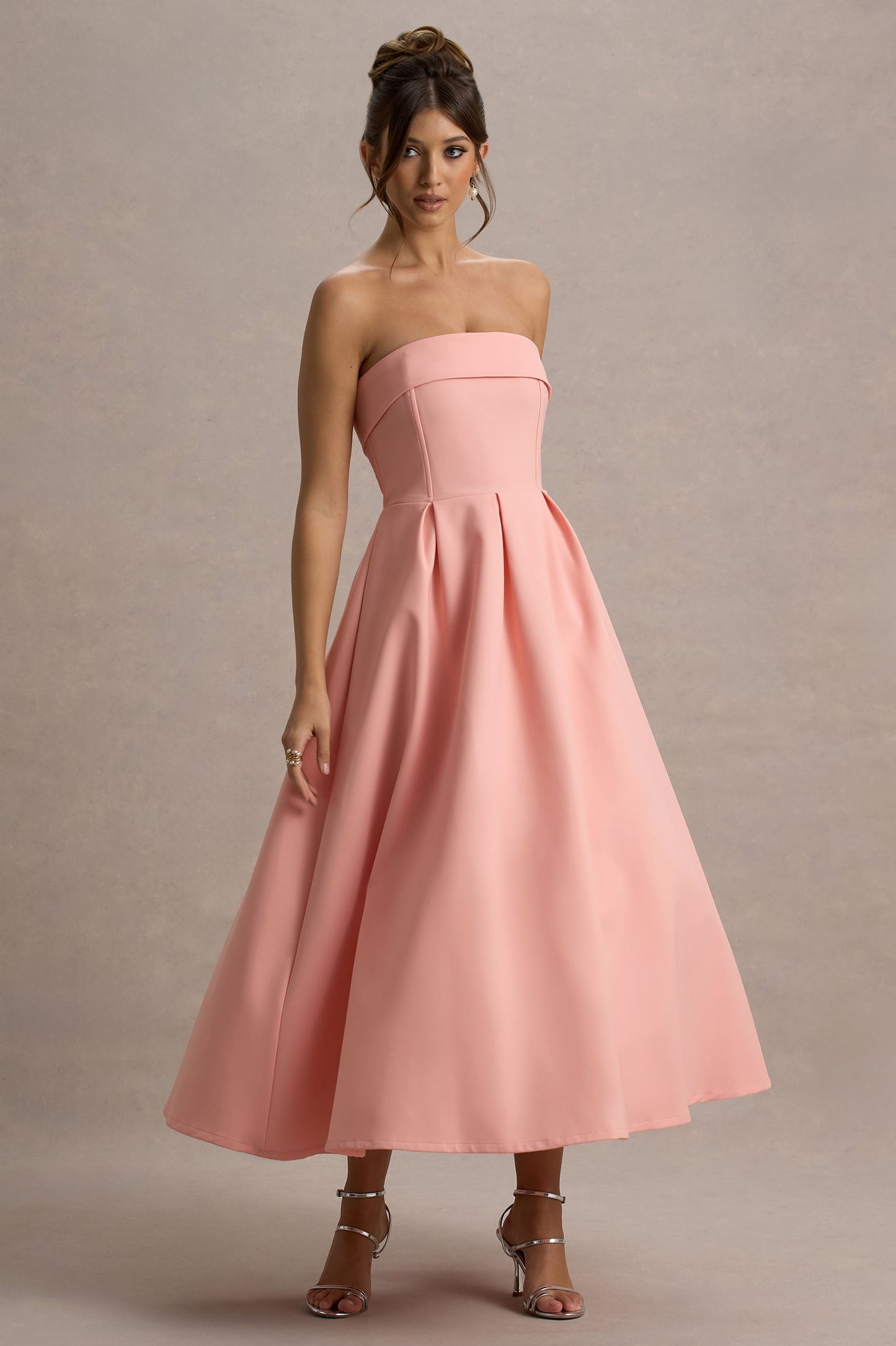 Annalise | Pink Bandeau Skater Midi Dress