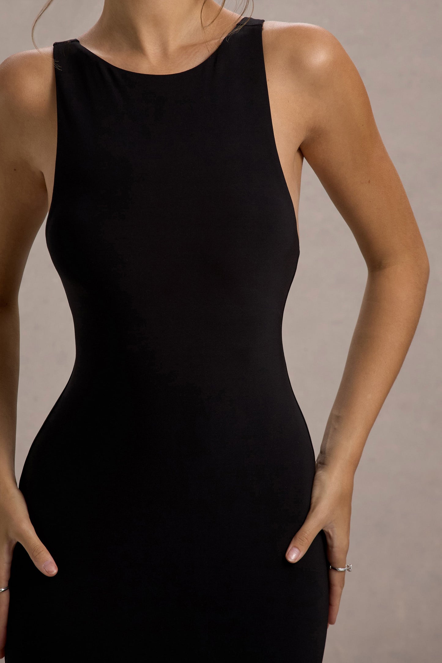 Odelle | Black Boat-Neck Racer-Back Maxi Dress