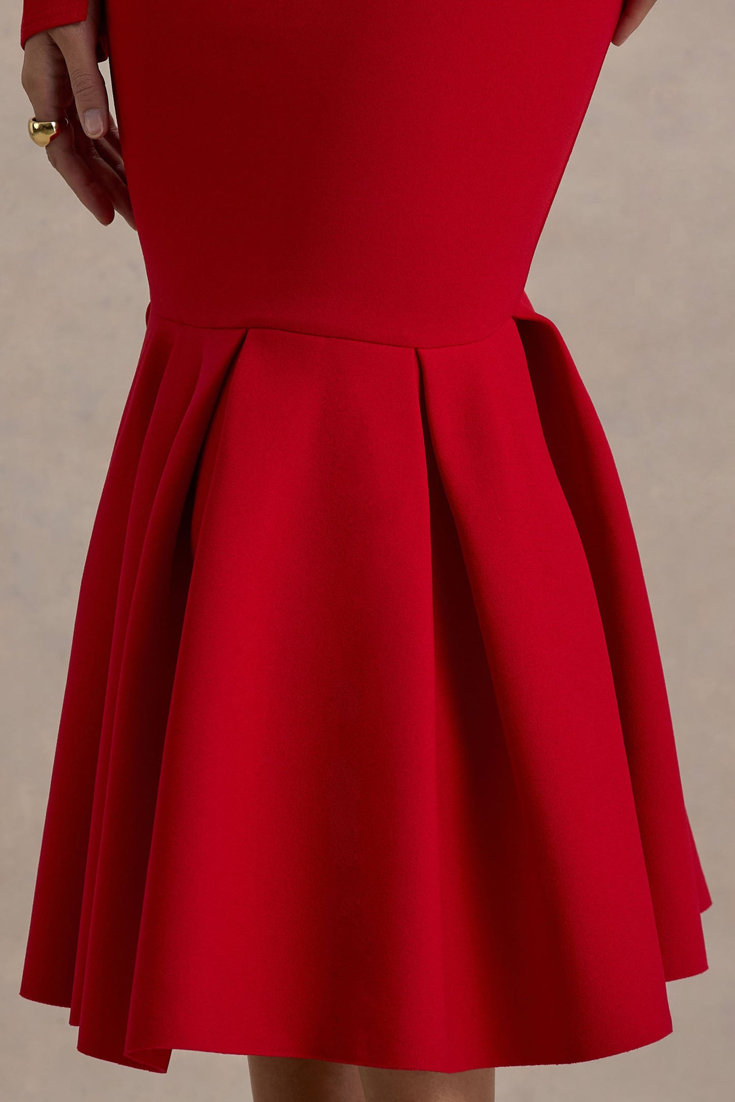 Liberty | Red High Neck Mermaid Maxi Dress With Ruffling Detail
