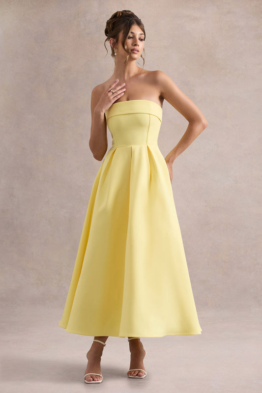 Annalise | Lemon Bandeau Skater Midi Dress