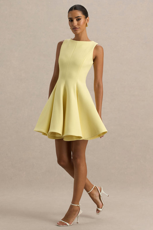 Gabrielle | Lemon High-Neck Mini Dress With Ruffling Detail