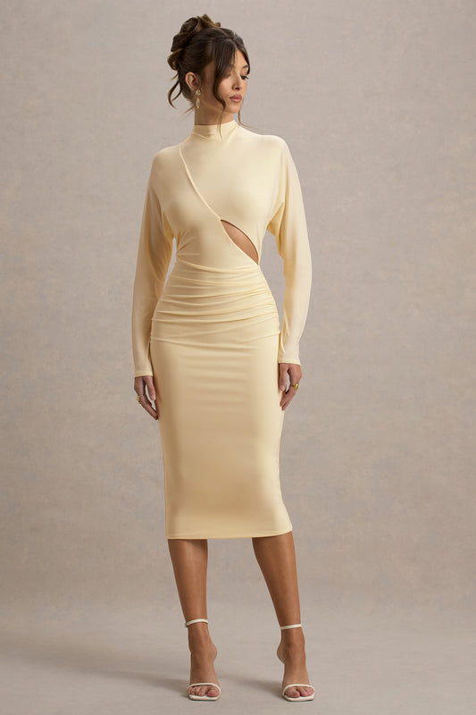 Pandora | Pale Lemon Long-Sleeve Maxi Dress With Cut-Out