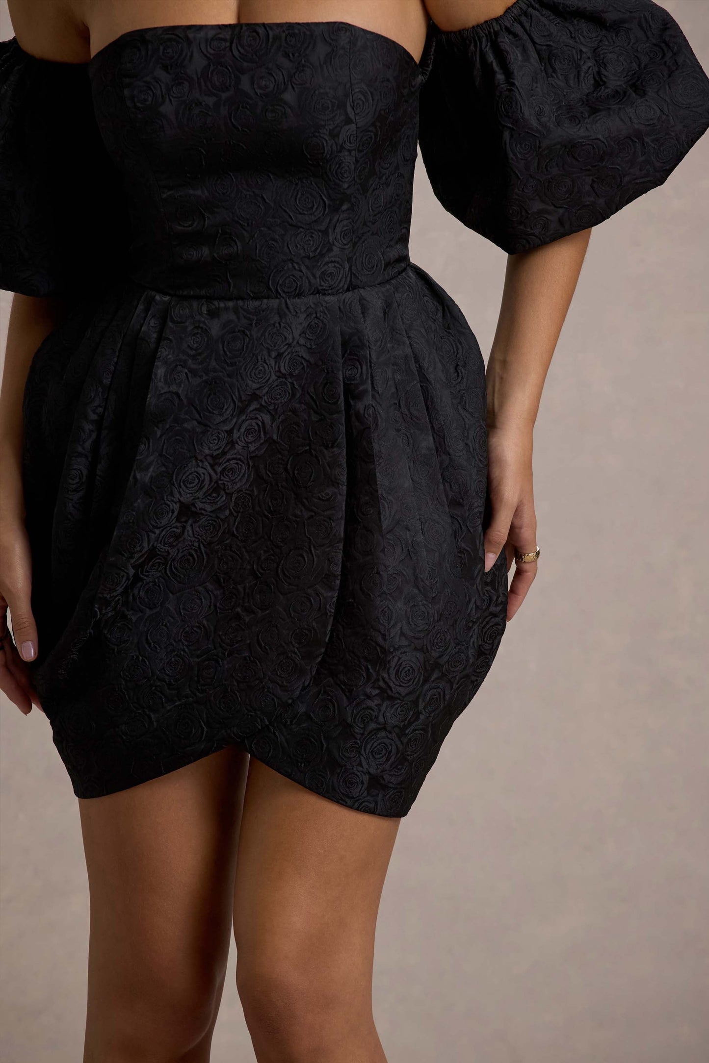 Ramone | Black Bardot Mini Dress With Tulip Hem