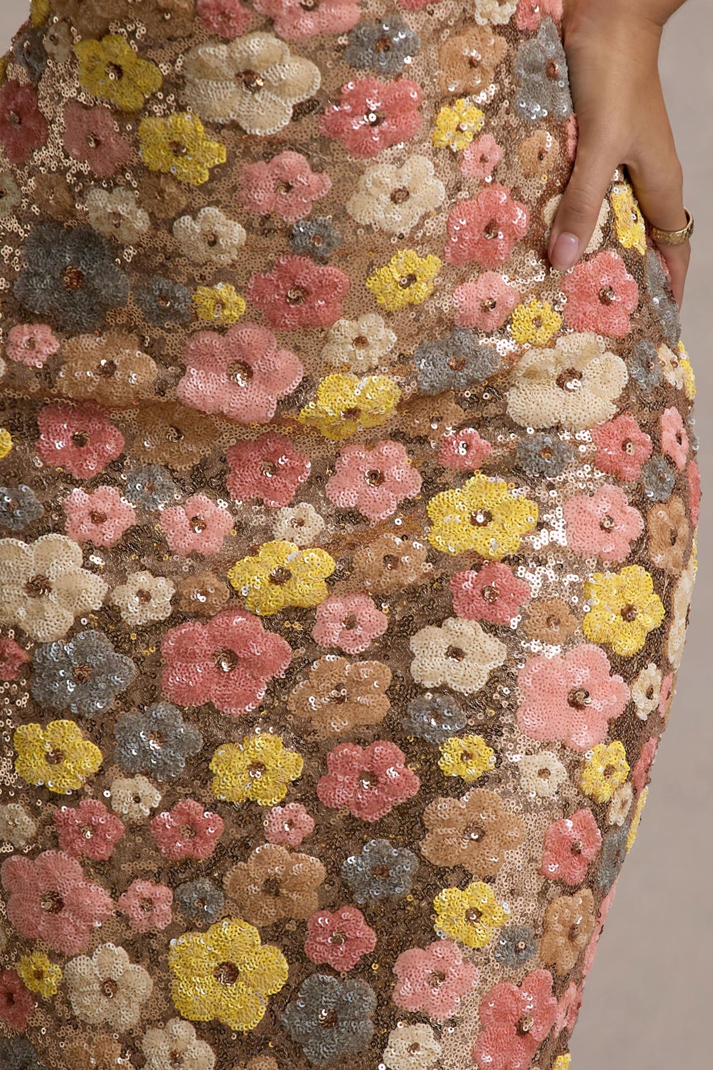 Vitora | Pastel Floral Print Sequin Square-Neck Maxi Dress