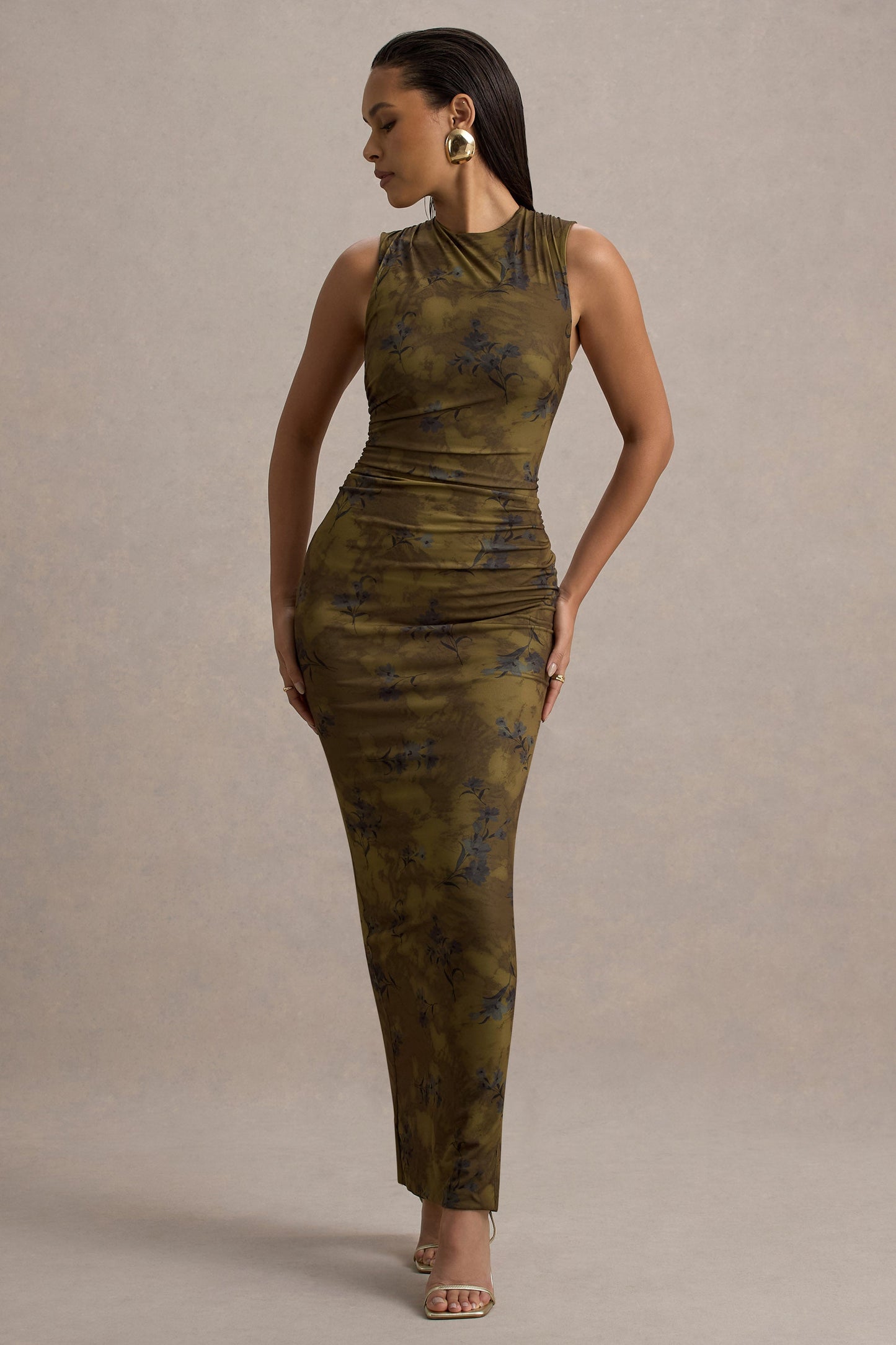 Jacinda | Yellow Floral Print Bodycon Maxi Dress