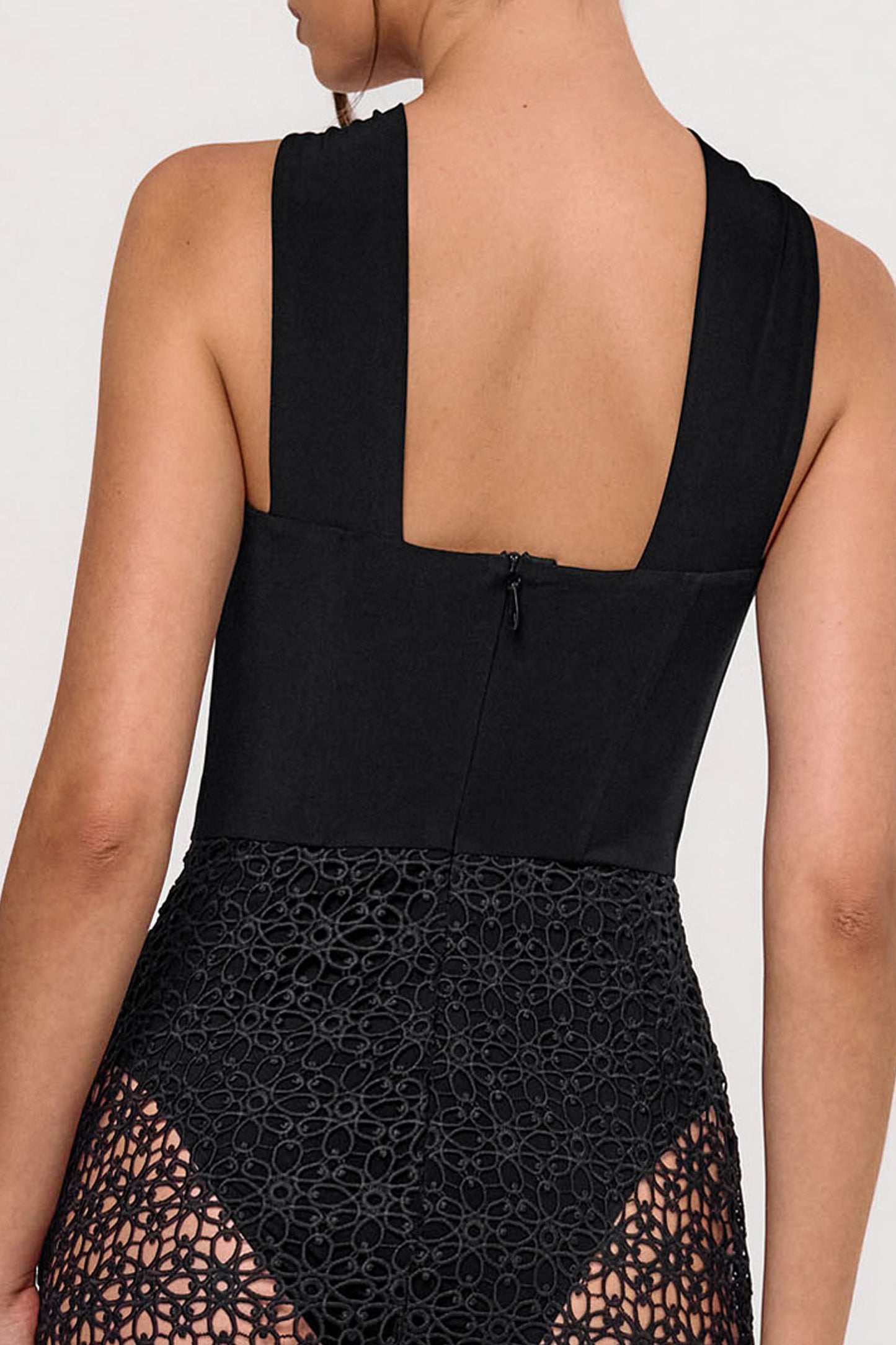 Tamala | Black High-Neck Midi Dress With Lace Skirt