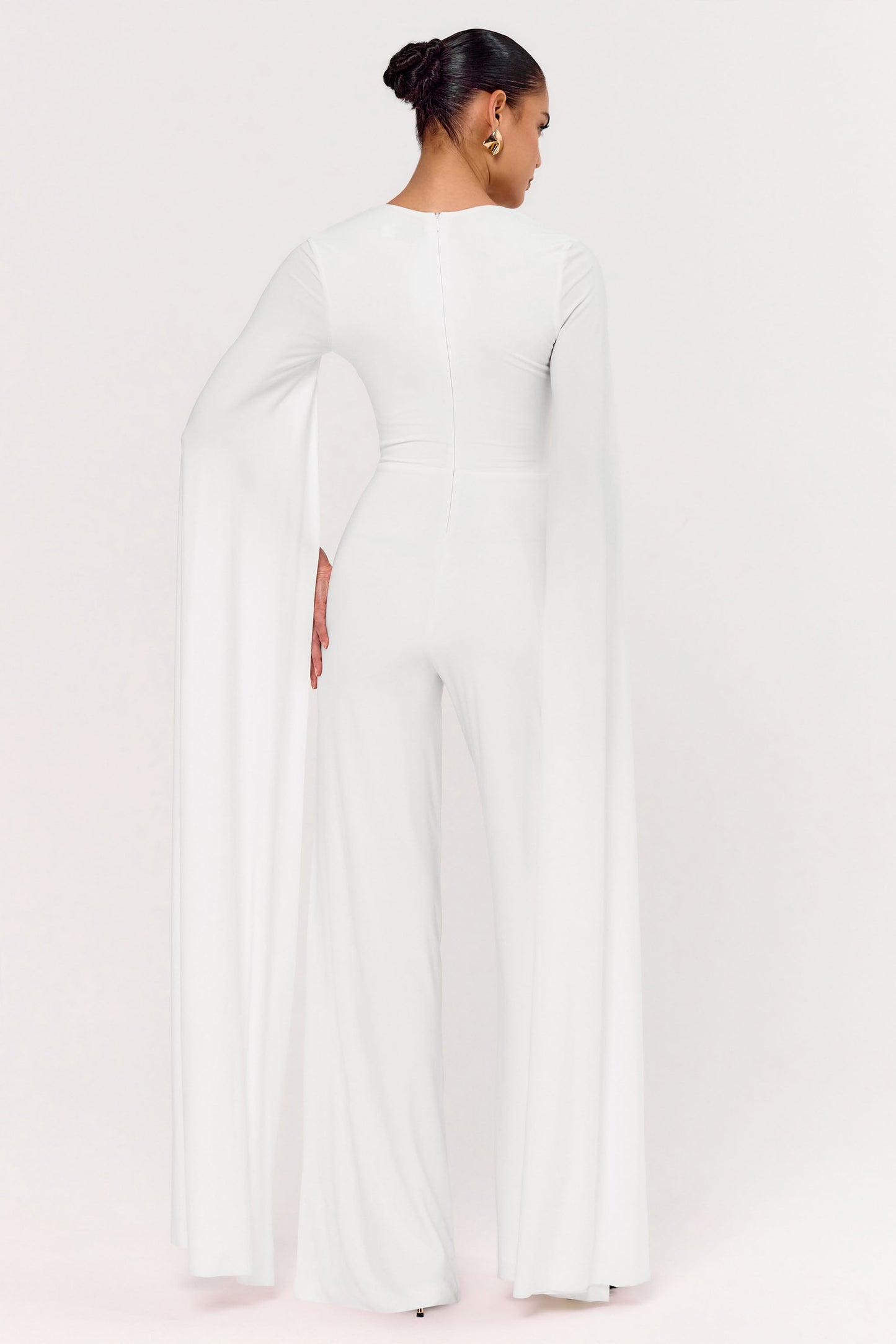 Zara | White Square-Neck Jumpsuit With Cape Sleeves