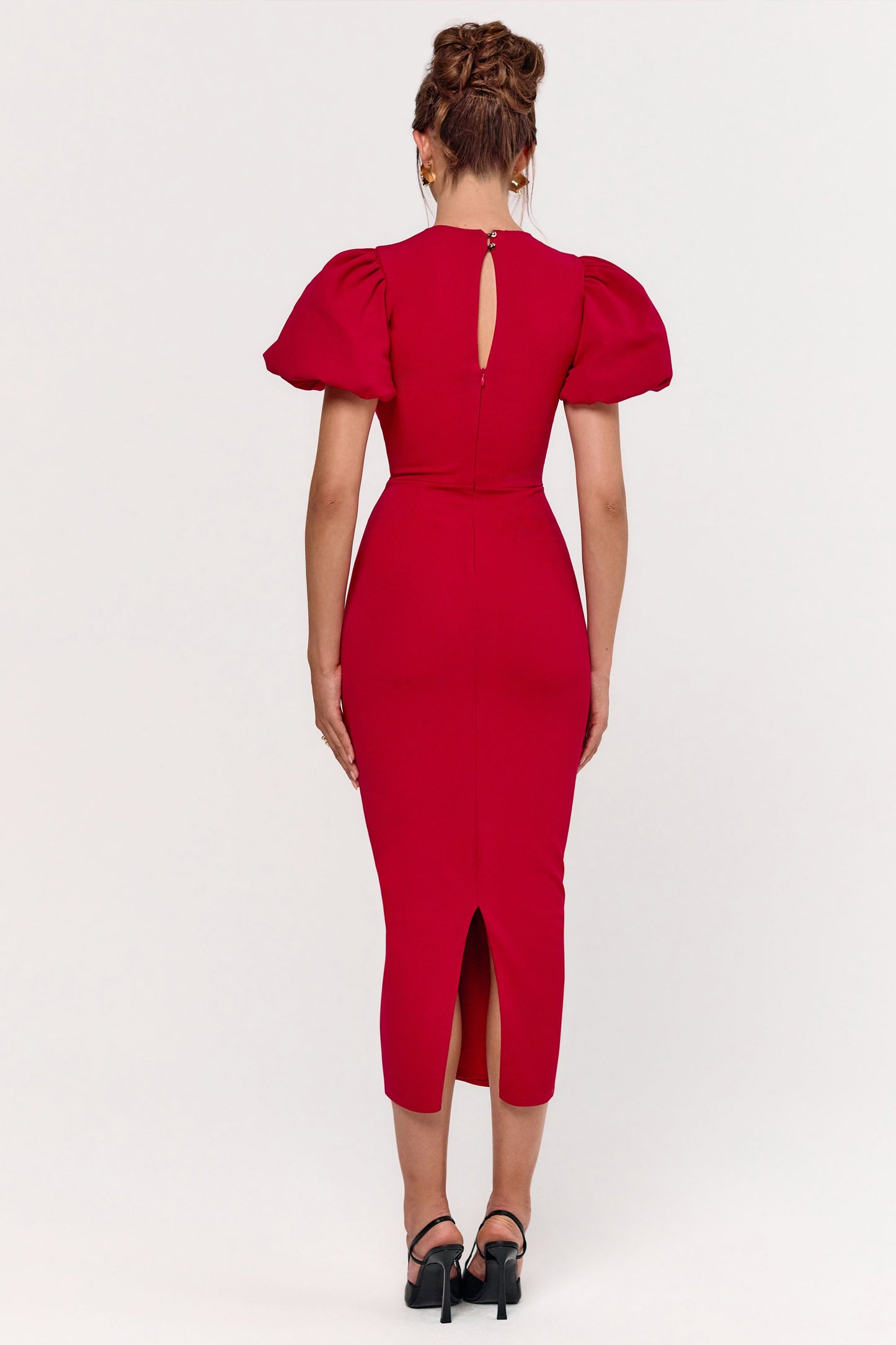 Dakota | Red Puff-Sleeve Midi Dress