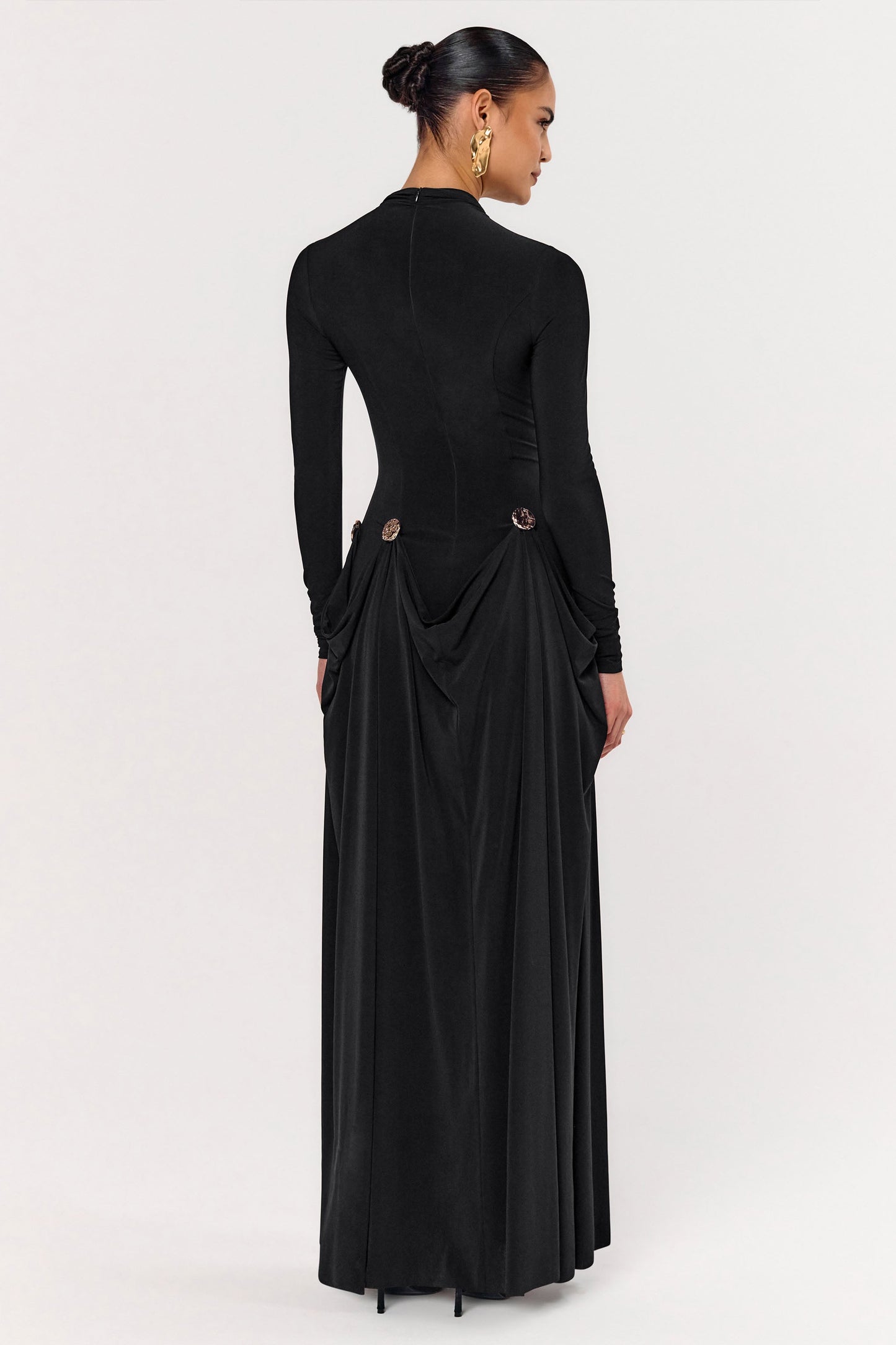 Caprice | Black High-Neck Maxi Dress With Embellished Details