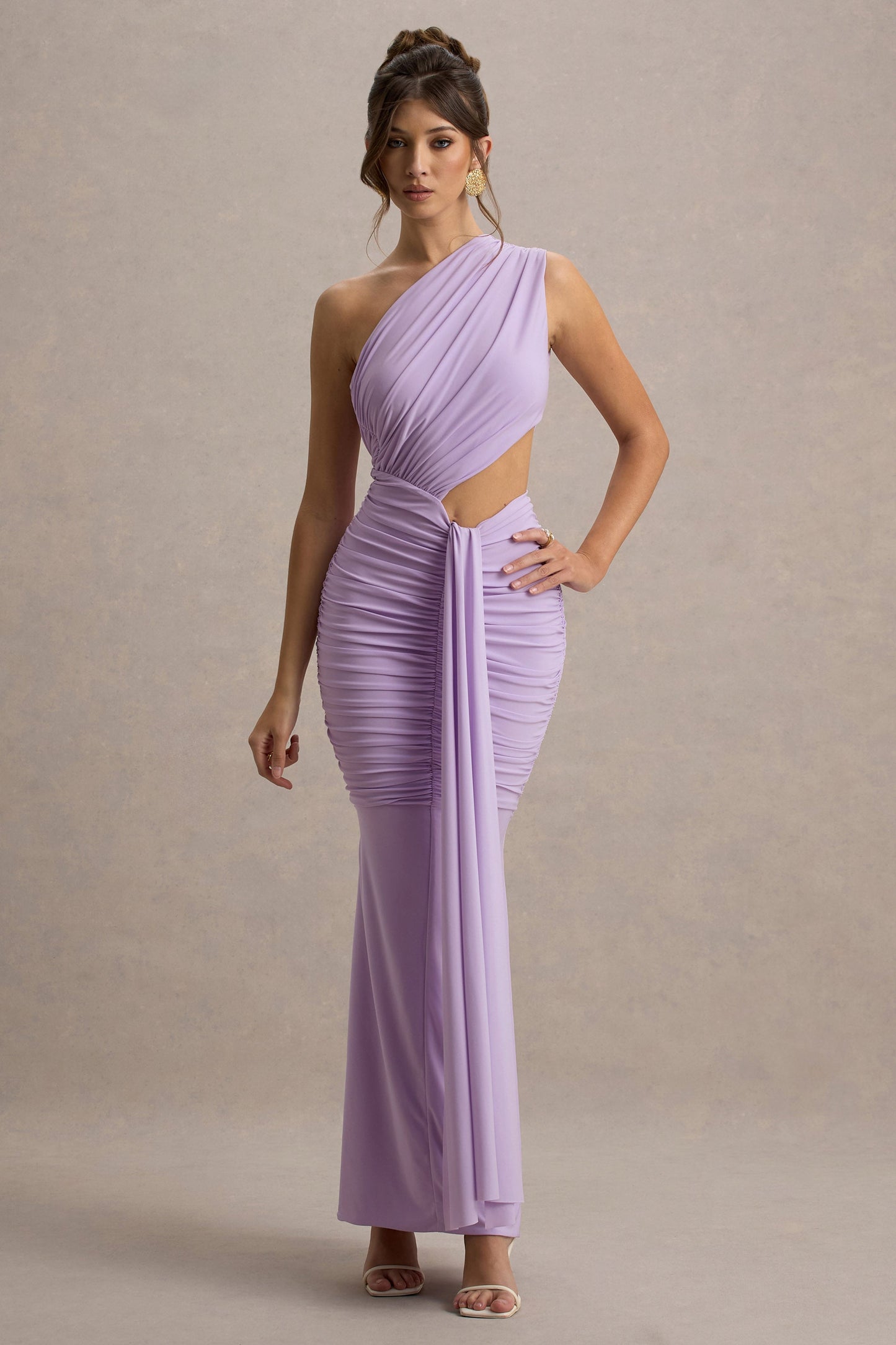 Beline | Lavender One-Shoulder Cut-Out Maxi Dress With Drape
