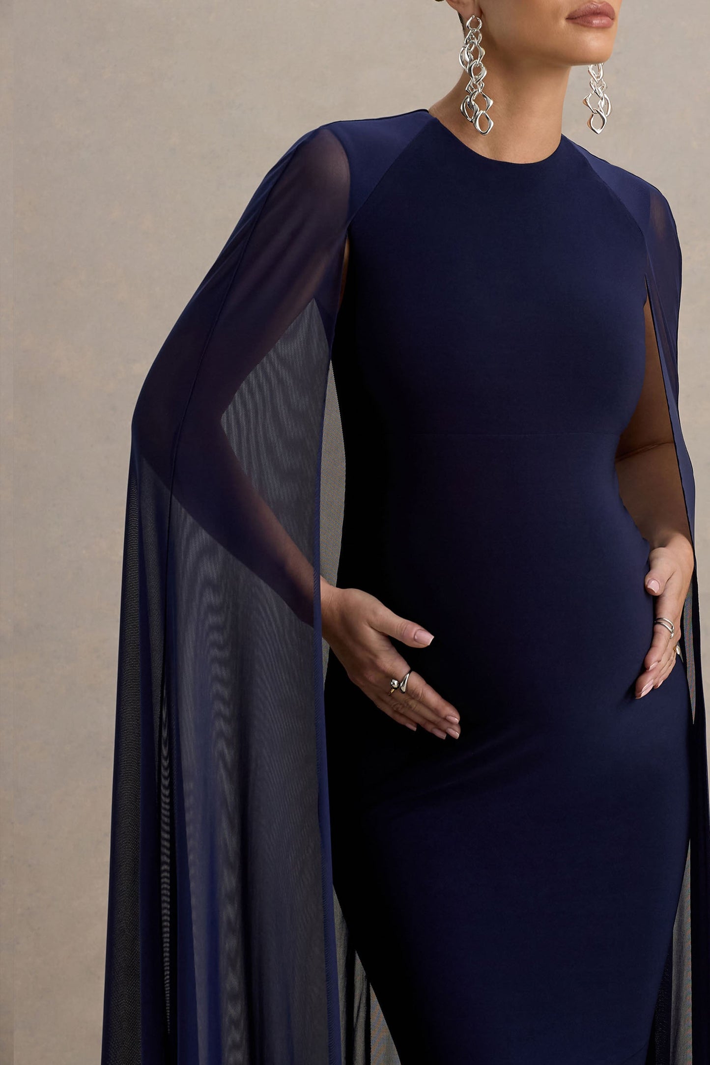 Currant | Navy High-Neck Maternity Maxi Dress With Cape