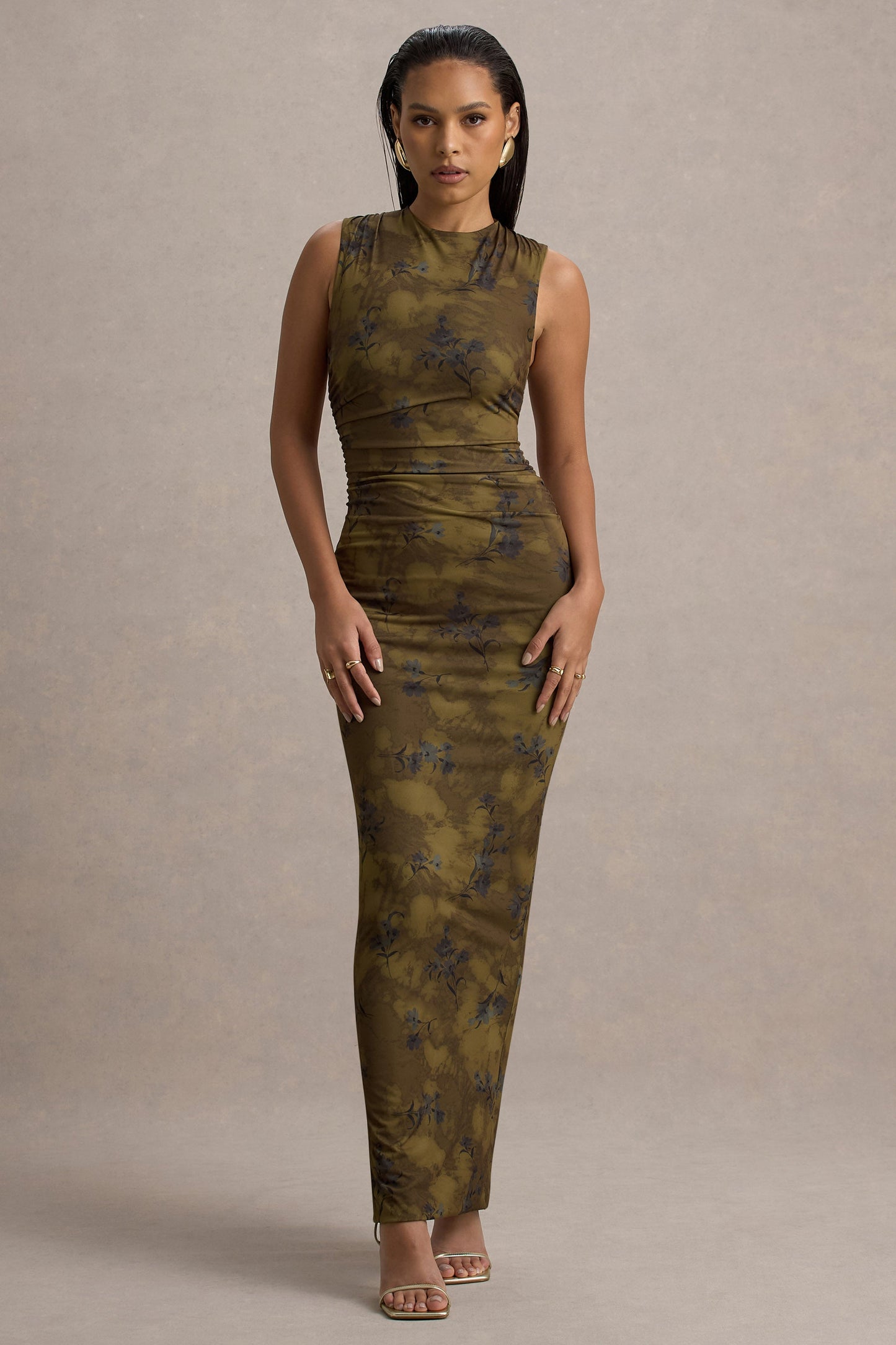 Jacinda | Yellow Floral Print Bodycon Maxi Dress