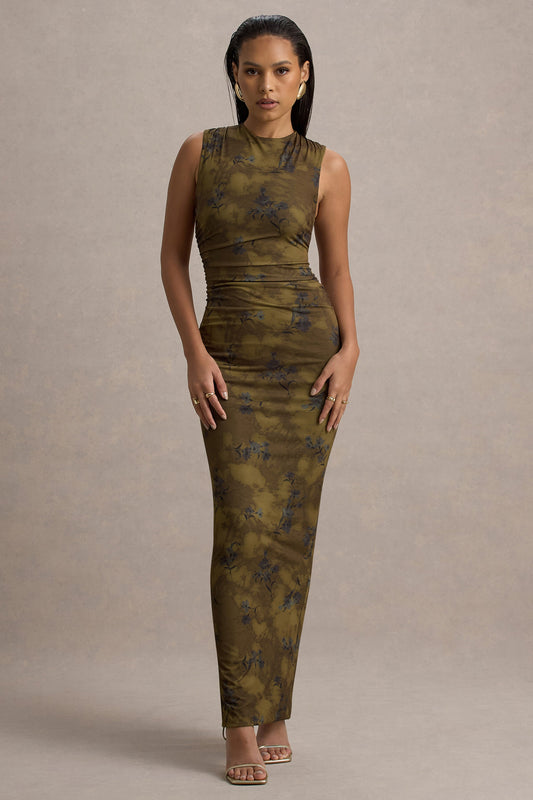 Jacinda | Yellow Floral Print Bodycon Maxi Dress