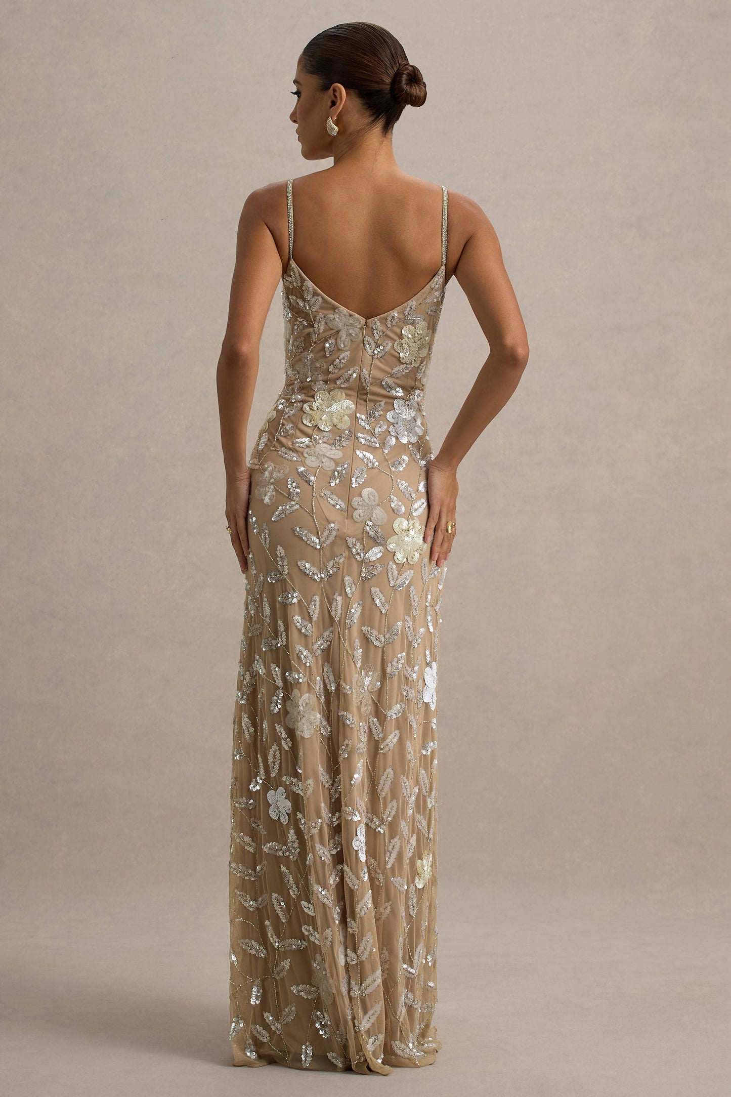 Gemini | Floral Sequin Embellished Strappy Maxi Dress